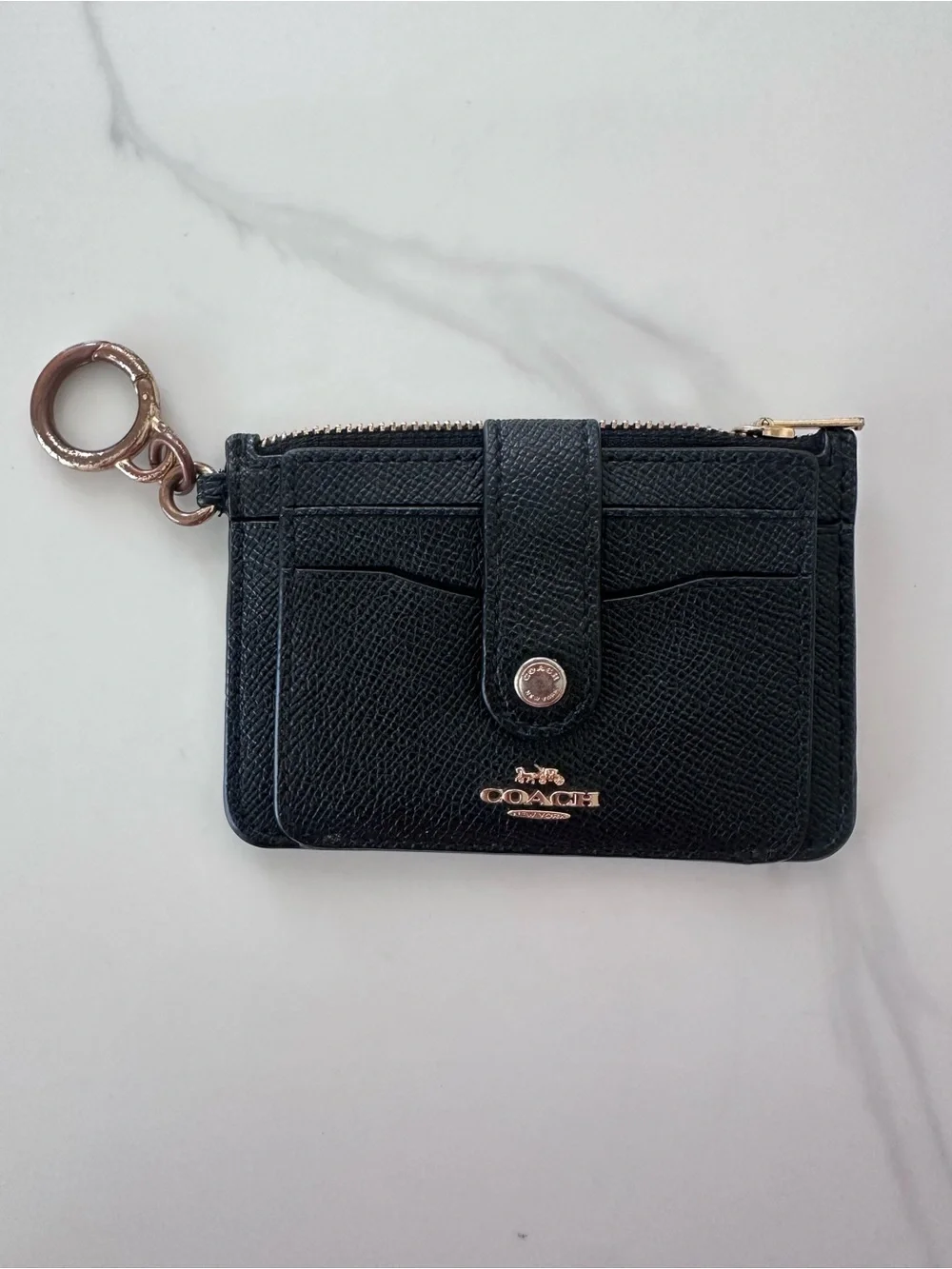 Coach Black Leather Card Case with Gold Hardware and Keyring - Picture 1 of 4